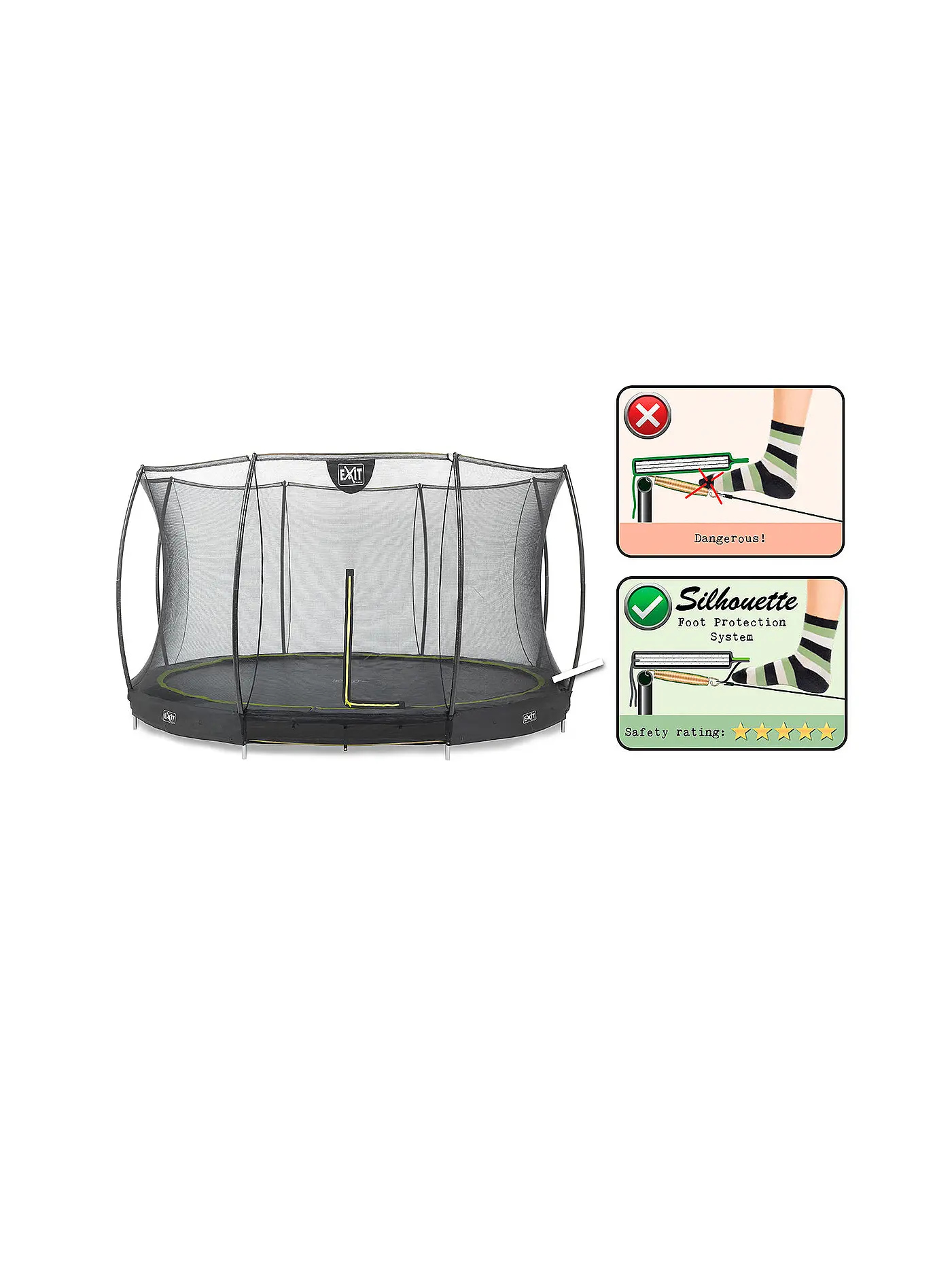 EXIT TOYS | Silhouette Bodentrampolin 366cm mit Sicherheitsnetz | 